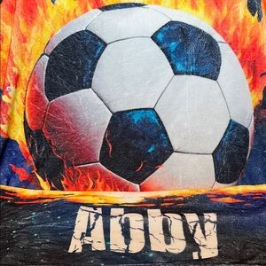 Personalized “Abby” Soccer Ball Fire Graphic Blanket